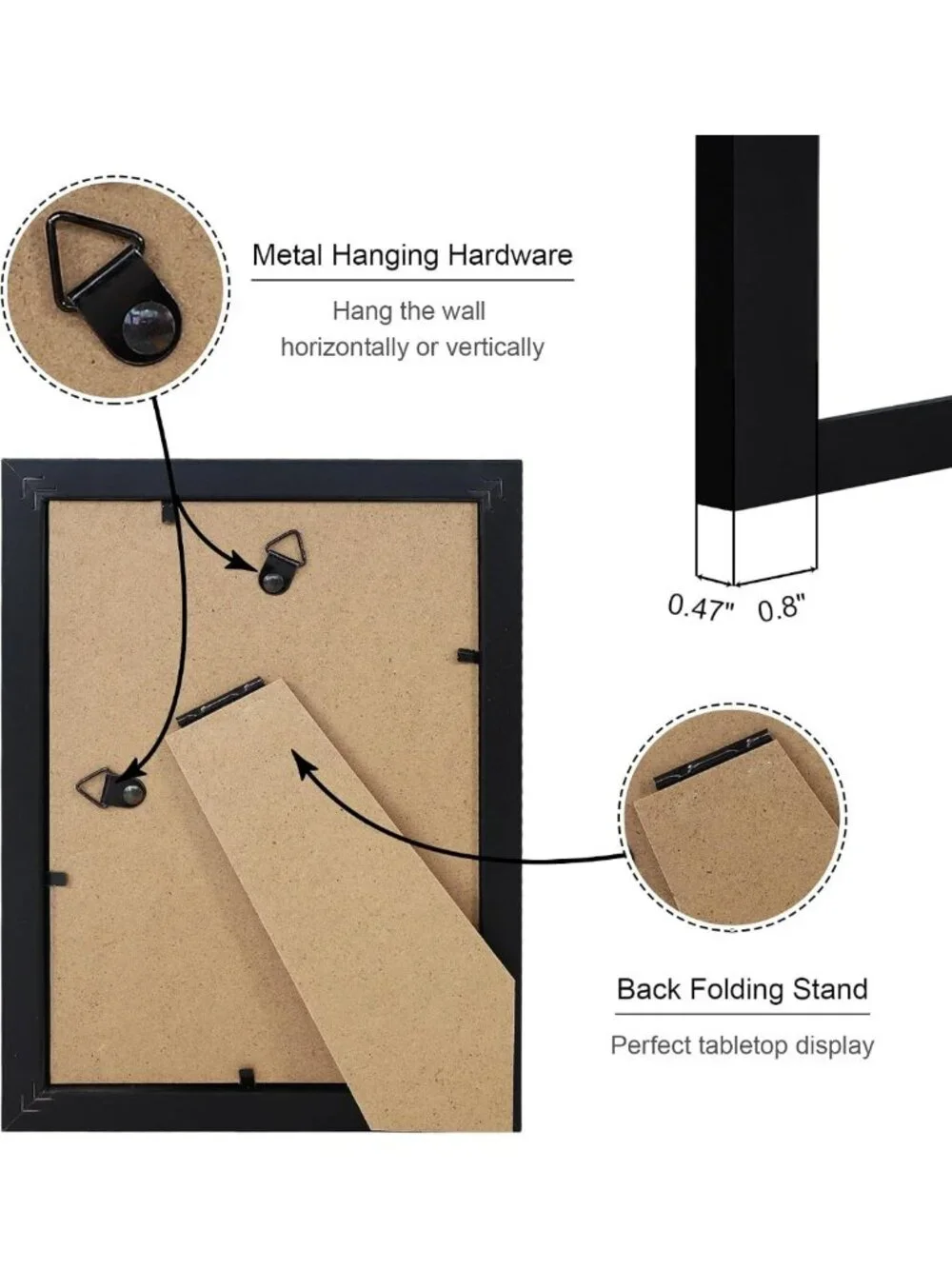 Set of 4 Black 5x7 Wooden Photo Frames with Mat for 4x6 Photos, Wall & Tabletop